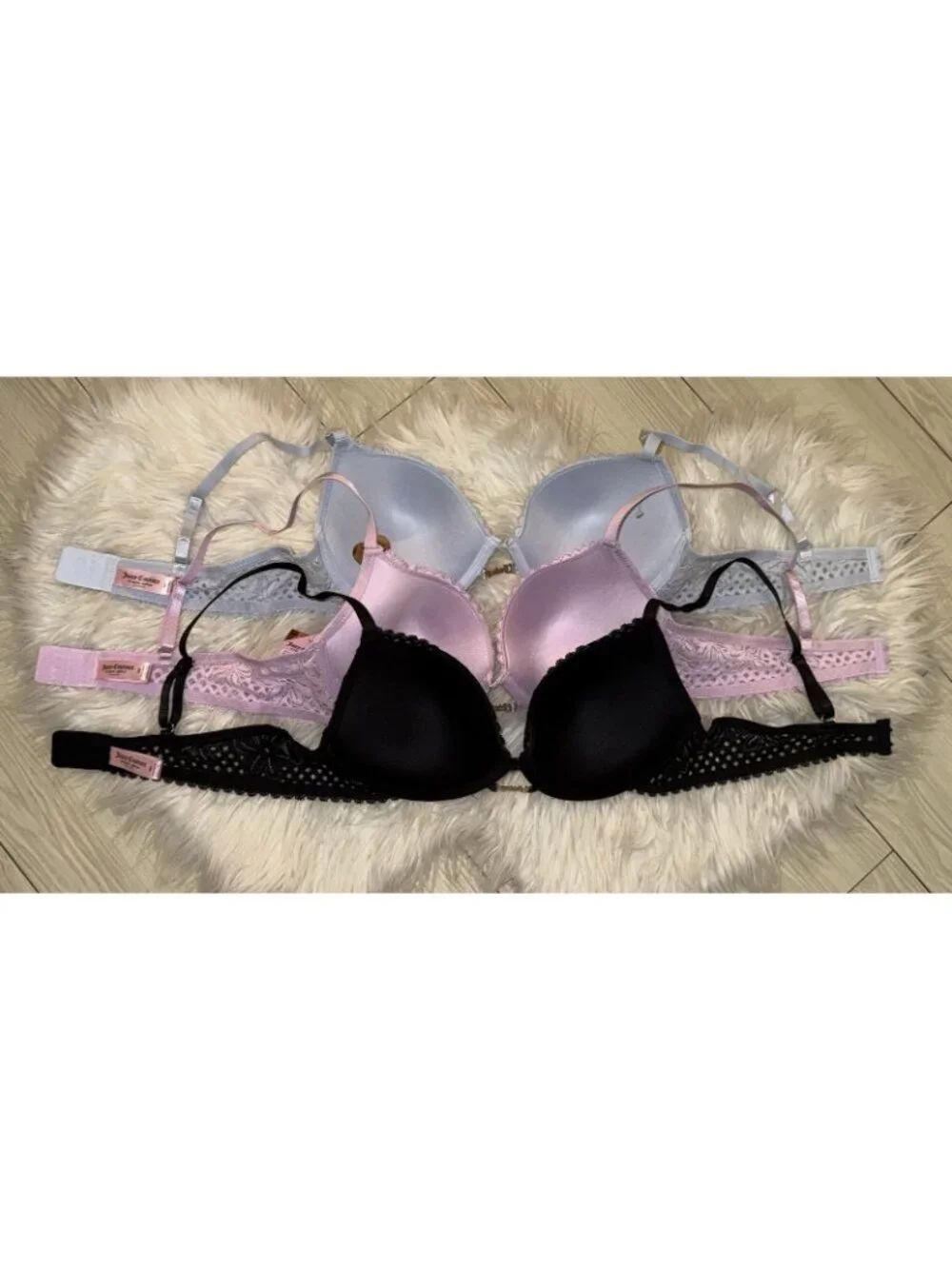 Juicy Couture 3 Pack Sexy Push Up Bras Padded UW Floral Lace Womens 38C New 4993